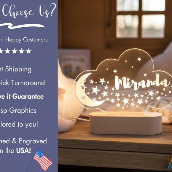 Moon & Stars Custom Name Light • Personalized LED Cloud Decor • Girl Gift - Picture 4 of 8